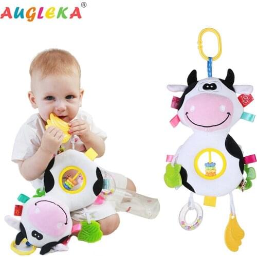 Cute Cow Baby Plush Rattles Toys Baby Toys 0-12 Months Safe Newborn Stroller Crib Hanging Mobiles Rattles Doll Toys With Teether
