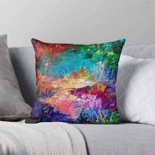 Pillowslip WELCOME TO UTOPIA Bold Rainbow Multicolor Abstract Painting Forest Nature Whimsical Fantasy Fine Art 100% Cotton