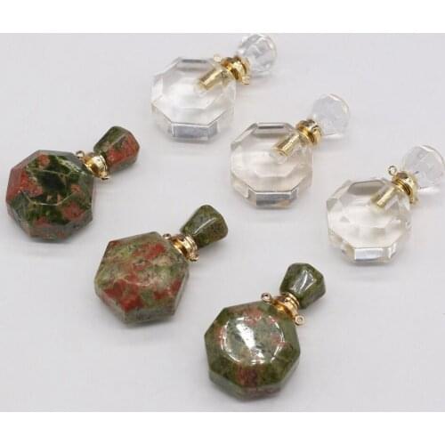 Natural Stone Perfume Bottle Pendants Octagon Two-Hole Connector Mix Color For Jewelry Making DIY Bracelet Necklace Accessories