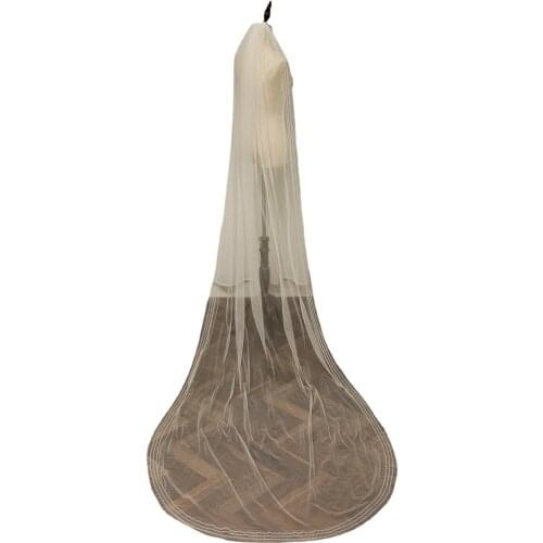 Popodion Veil Crystal Trimming 3m Long Chapel Trailing Bridal Wedding Veil with Hair Comb Bridal Headwear ROM80282