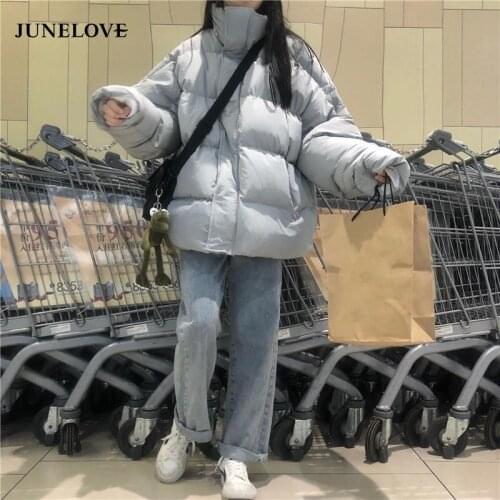 Simple All-Match Warm Women Cotton Jacket Korean Style Solid Oversized Parkas Harajuku 2021 Vintage Winter Loose Zipper Coats