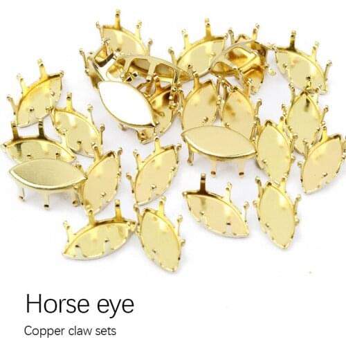 Empty Horse eye Base setting sew on rhinestones Faceted Crystal Jewels Gold Blank Claw for stone Garment Accessories