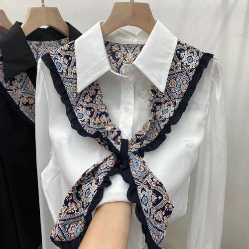 Plus Size 3XL Ruffle Print Summer New Slim Vintage White Black Chiffon Shirt Women Blouses Casual Long Sleeve Tops Blusas Mujer
