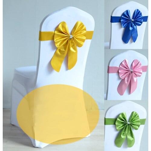Blending Stretch Colorful Satin Silk Cloth Chair Seat Back Cover Bow Sashes Bands Ribbon for Wedding Party Banquet Decoration