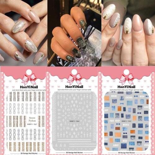 1pcs Snake Skin 3D Nail Art Stickers Jeans Grid Black white geometric Patterns Self-adhesive 3D Decals Tips Nail Slider DIY