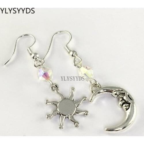 Silver colour Sun and Moon Earrings Asymmetrical Dangling Mismatched Celestial Jewellery Fashion Women friend Gifts 2020 new