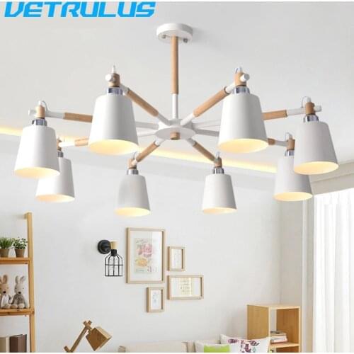 Nordic loft chandelier modern LED Chandelier for living room dining room Solid Wood Lustre ceiling Chandelier lighting Fixture