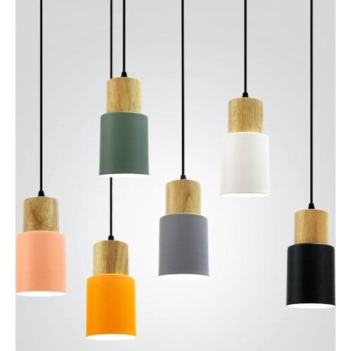 Nordic Macalon Pendant Lights Wood Small Pendant Lamp Living Room Bedroom Bedside Lamp Restaurant Hanging Lamp LED Light Fixture