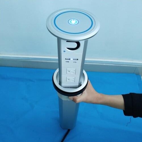 Kitchen Counter Top Tabletop Worktop Recessed Motorized pop up socket with waterproof top wireless charger cover with Speaker