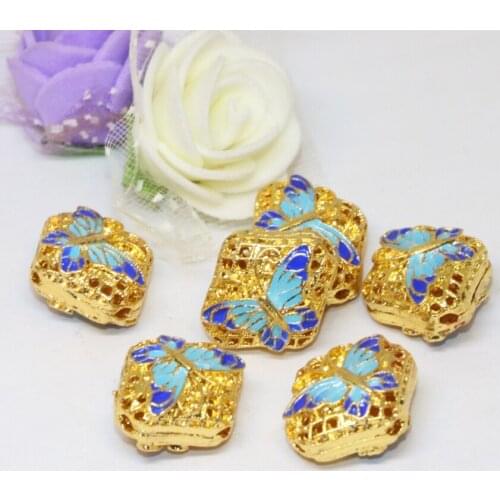 High grade wholesale price 16*18mm hollow carved butterfly cloisonne enamel accessories 5pcs spacers beads diy findings B2502