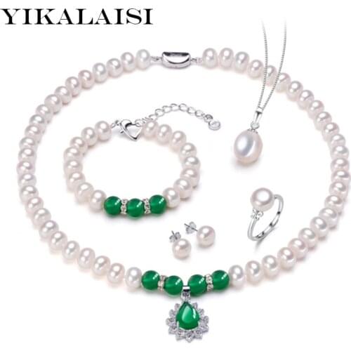 YIKALAISI 2017 100% Natural Pearl choker Set Necklace/Bracelet/Pendant/Earrings/Ring 925sterling Silver jewelry for women