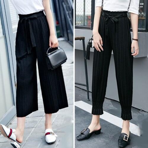 Women summer trousers pleated Wide-legged pants Tall waist bloomers Summer 2019 style plus-size chiffon paper bag pants