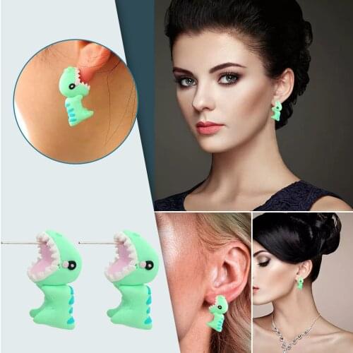 1 pair 3D Small Animal Earrings Soft pottery Cartoon Animal dinosaur Design Earrings Pierced Bite Womens Fashion Stud Earrings