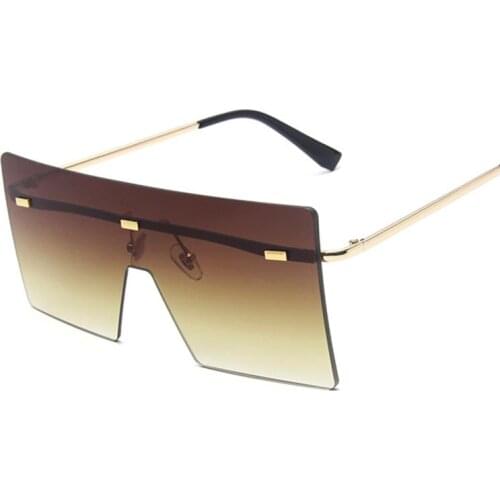 Oversized Rimless Sunglasses Women Square One-piece Female Sun Glasses Luxury Big Frame Eyewear Retro Rivet Gradient Oculos