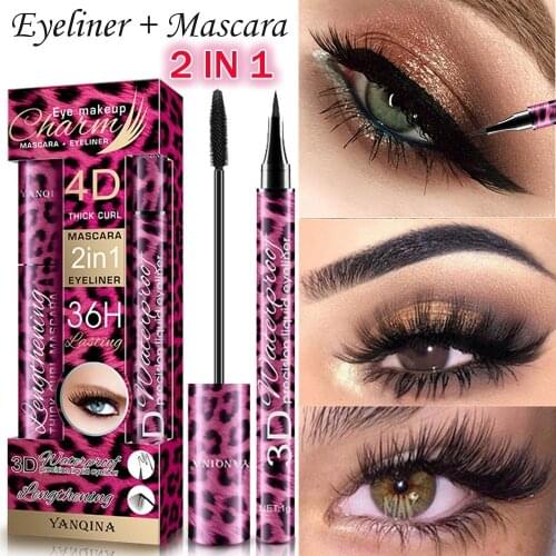 2Pcs/Set Liquid Eyeliner Pencil+4D Waterproof Mascara Set Cosmetics Eye Liner Thick Curling Mascara Eyebrow Pencil Eyes Makeup