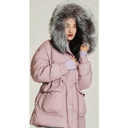 Winter Womens Was Thin Big Real fur coats Long Fluffy Down Coat Female Was Thin Thick Warm Hooded Down Jacket Parkas F2554