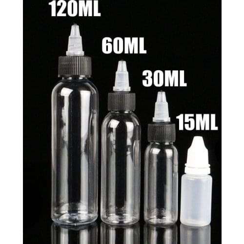 10PCS 120ML/60ML/30ML/15ML Tattoo Empty Ink Bottle Plastic Twist Cap Tattoo Ink Pigment Clear Bottle Free Shipping