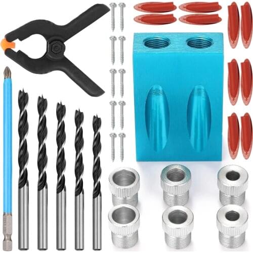 34 Pcs/Set 15° Woodworking Inclined Hole Locator Drilling Guide Hole Opener Combination Tool Set Woodworking Drilling Regulator