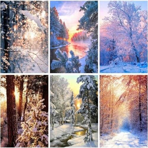 5D Diamond Painting Winter Snow Forest Scenery Sun Full Square/Round Drill Diamond Mosaic Art Diamond Embroidery Home Decoration