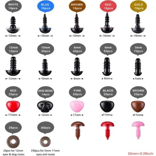 752 Safety Eyes and Noses with Washers, Colorful Plastic Safety Eyes and Noses In Various Sizes for Dolls, Stuffed Animals