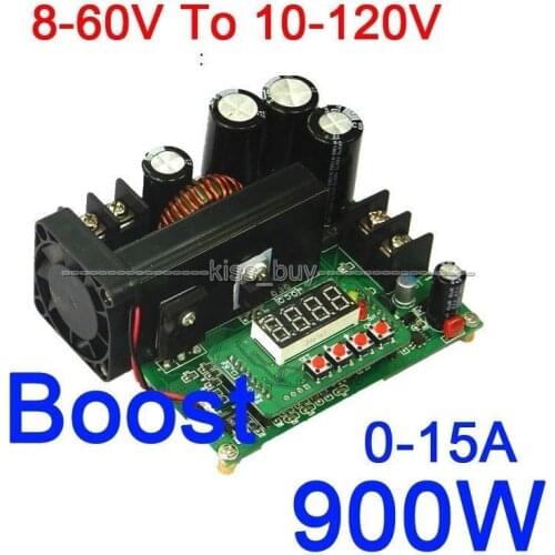 900W Power Supply Module DC8~60V to 10~120V 15A NC Adjustable Voltage Regulator DC12V 24V Boost Converter with Voltmeter Ammeter