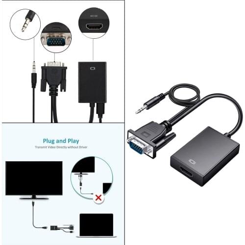 VGA to Converter Adapter VGA Source Output to TV/Monitor VGA to for Computer Monitor HDTV for Raspberry Pi Black