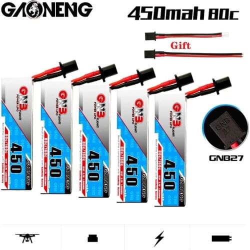 1-10PCS Gaoneng GNB 450MAH 1S HV Lipo Battery 3.7V 1S 80C/160C GNB27 Plug For RC Helicopter Quadcopter FPV Racing Drone Parts