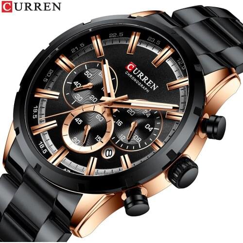 Curren New Quartz Watch Men Stylish Military Chronograph Sports Date Watches Gents Casual Dress Black Steel montre homme 8355