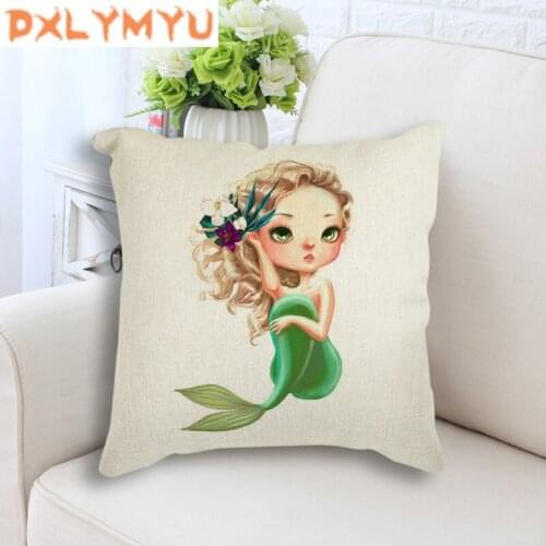 Nordic Style Wing Cartoon Girl Printed Cushion Decorative Pillow Cartoon Mermaid Home Decor Sofa Throw Pillow 45*45cm