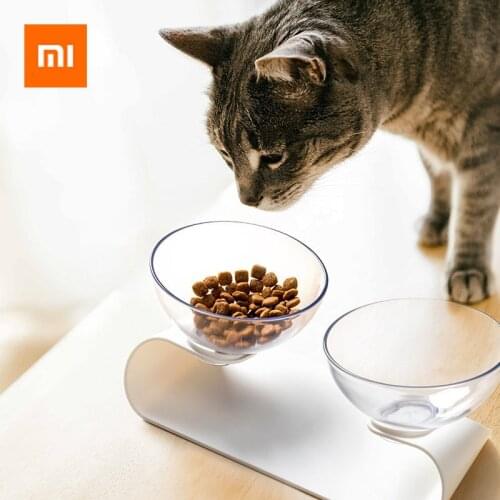 Xiaomi Jordan&Judy PE001 Pet Dog Cat Pet Double Bowls Transparent Tilt Design Healthy Material Pets Cats Kitten Feeder Bowls