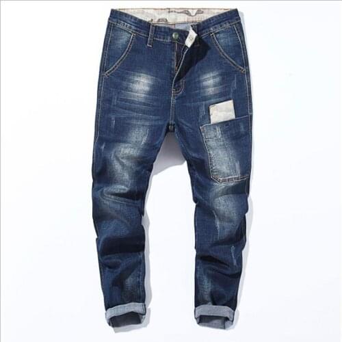 2021 Mens Hip Hop Harem Jeans Fashions Blue Black Men Streetwear Denim Pants Korean Style Loose Trousers Casual Large Size 44 48