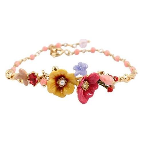 European and American Crafts, Ethnic Style, Handmade Enamel, Fresh Peony Flower, Fashion Trend, Exquisite and Elegant Bracelet