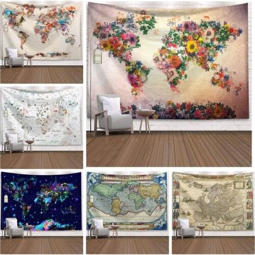 Fuwatacchi Abstract Painting Wall Hanging Tapestries Polyester Home Decor Blankets Window Rug Carpet World Map Printed Tapestry