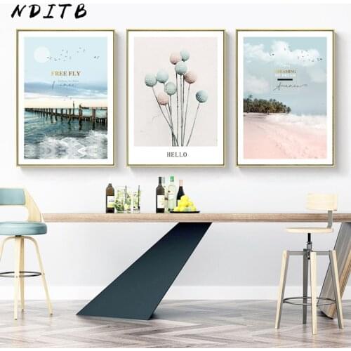 Indie Pop Ocean Bridge Flower Fashion Poster Nordic Wall Art Canvas Print Pink Landscape Painting Modern Decoration Picture