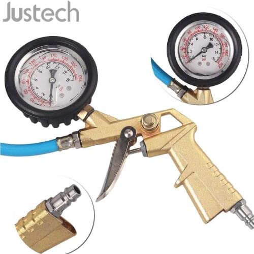 Justech 230PSI Stainless Steel Alloy Tire Gauge Multi-function Detection Shockproof Oil Gauge Tire Pressure Gauge Tool for Car