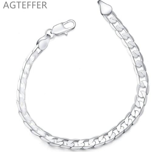 AGTEFFER 925 Sterling Silver 8mm classic Bracelet For Women Wedding Engagement Party Fashion Jewelry