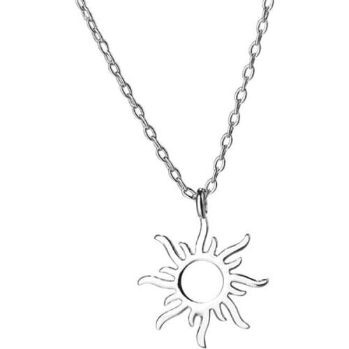Creative Design Sun Silver Color Pendant Necklace Temperament Womens Clavicle Chain Necklace Gifts for Friends