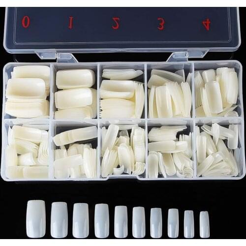 500 Pcs Square False Nails Tips Acrylic Fingernails Fake Full Cover French Artificial Nails Tip 10 Sizes with Box DIY Nails Art