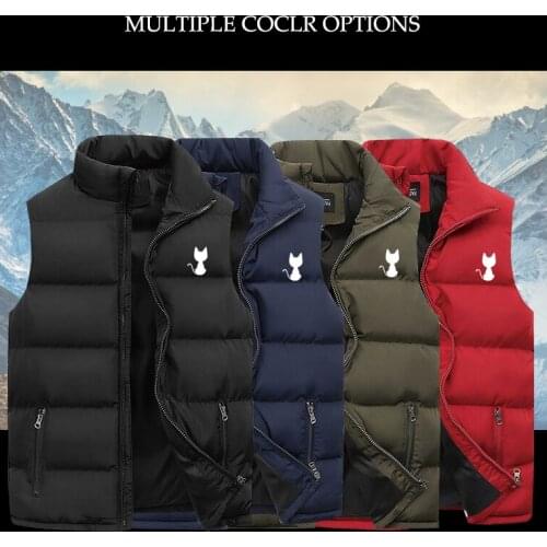 NEW Mens Warm Jacket Autumn Winter Mens Couple Warm Cotton Vest Jacket Casual Zipper Sleeveless Jacket Plus Size Printing Coat