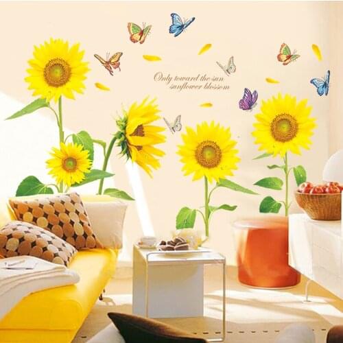 New 5D wall sticker Sunflower flower PVC removable waterproof DIY stickers TV backdrop decorative painting creative wallpaper