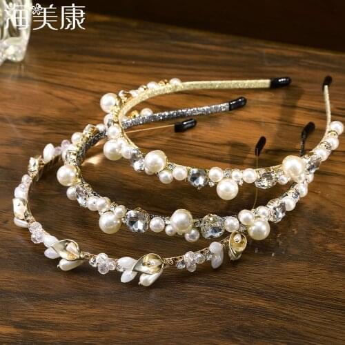 Haimeikang Trendy Luxury Hairbands Big Pearls Rhinestone Headband Women Elegant Hair Hoop Party Wedding Girls Hair Accessories