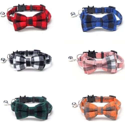 Cat collar Cotton Bowknot Collar British Style Cat Small Dog Cute Kitten Collars with Bell Adjustable for Puppy Kittens Necklace