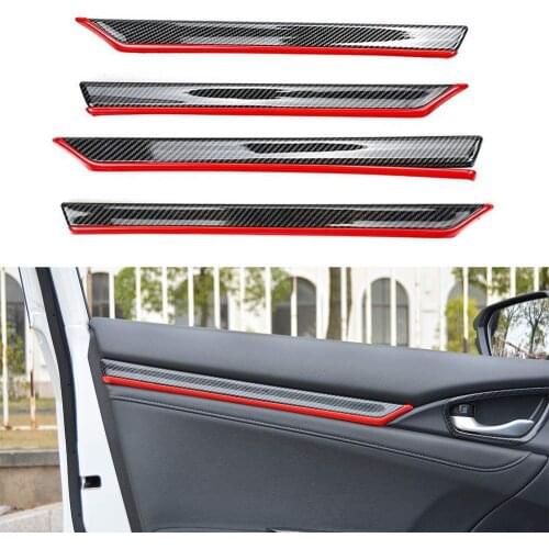 Interior Door Moulding Trims Cover ABS Carbon Fiber Style Decal Accessories For Honda 4-Door Civic 2020 2019[Not Fit coupe)-RED