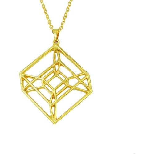 Drop Shipping Fashion Hypercube Sacred Geometric Necklace For Women Tesseract Gold Necklace Jewelery 4D Cube Necklace