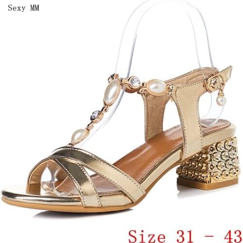 Women Med Heel Sandals Shoes Woman Med Heels Gladiator Sandals Pumps Small Plus Size 31 32 33 - 40 41 42 43