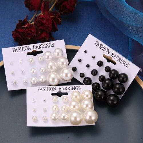 Pearl Earings Fashion Jewelry 2020 Big White Round Pearl Stud Earrings Set Brincos Korean Earrings 9 Pairs