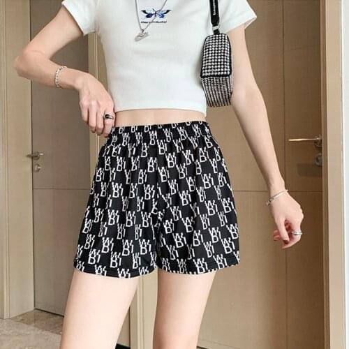 Moda Szorty Moda Feminina Verao 2021Summer Elastic Waist Print Black Baggy Wide Leg Pant Pantalones Verano Mujer Shorts A223