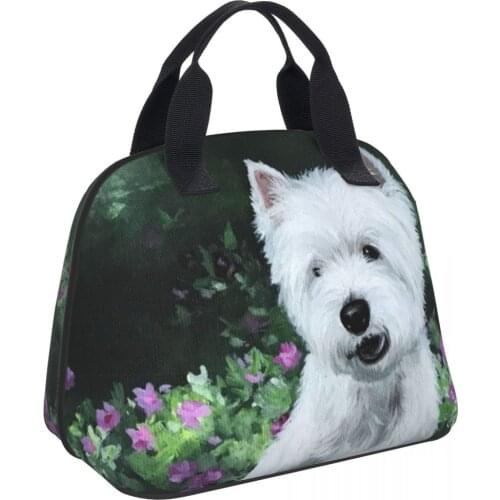 Girl Cartoon Westie Lunch Bag Women Kid Waterproof Portable Zipper Thermal Oxford Cooler Convenient Lunch Box Tote Bento Pouch
