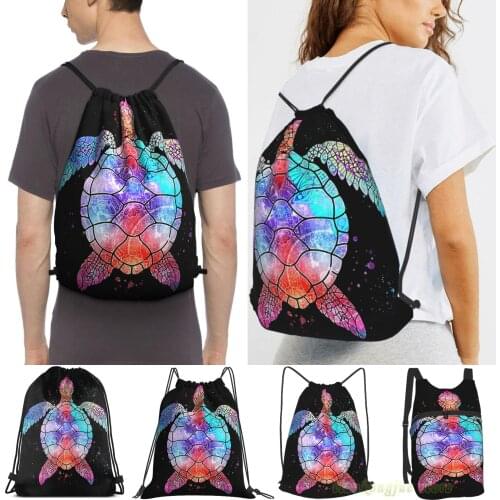 Unisex Drawstring Bags Mandala Sea Turtle Women Drawstring Backpacks Men Outdoor Travel Backpacks Training Fitness Bag