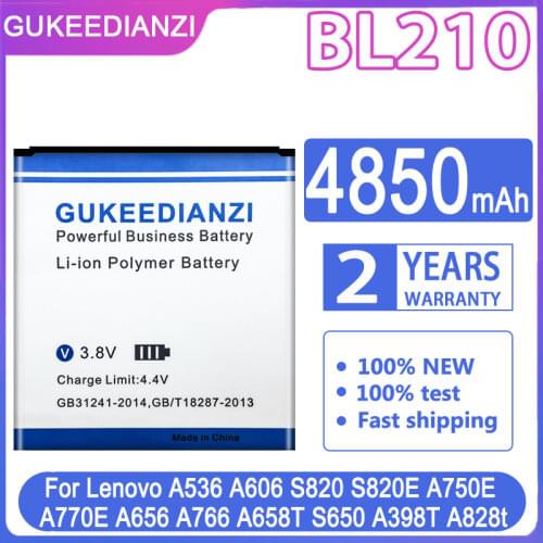 GUKEEDIANZI Battery BL210 4850mAh For lenovo A536 A606 S820 S820E A750E A770E A656 A766 A658T S650 Mobile Phone